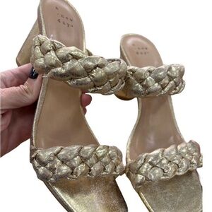🦋NEW! Gold Basil Rope Open Toe Slide On Heels SZ 6